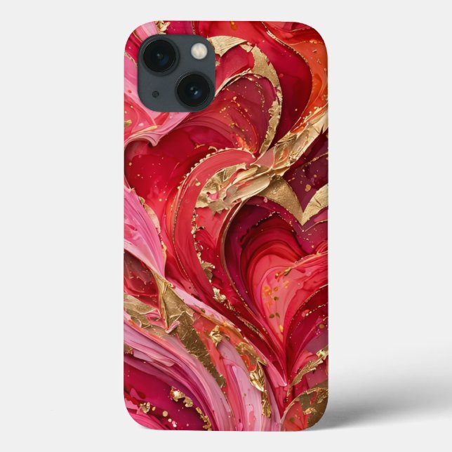 Red & Pink Marble Gold iPhone 13 Case (Rückseite)