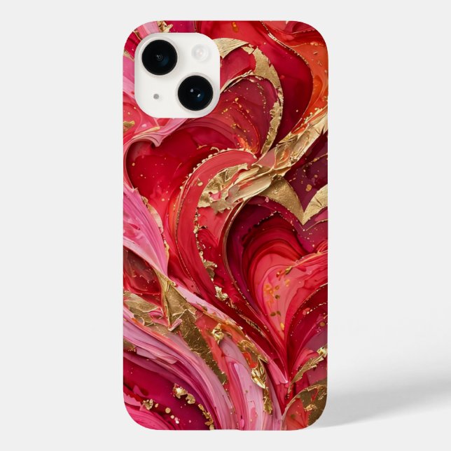 Red & Pink Marble Gold iPhone 14 Case (Rückseite)