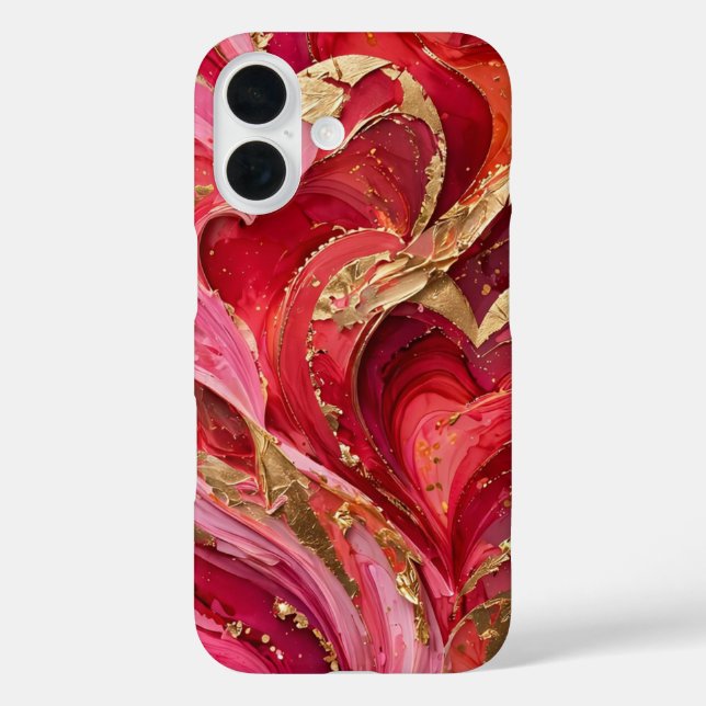Red & Pink Marble Gold iPhone 16 Case (Rückseite)