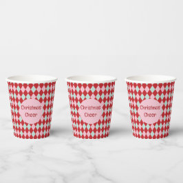 Red Pink & Mint Weihnachten Raute Pappbecher