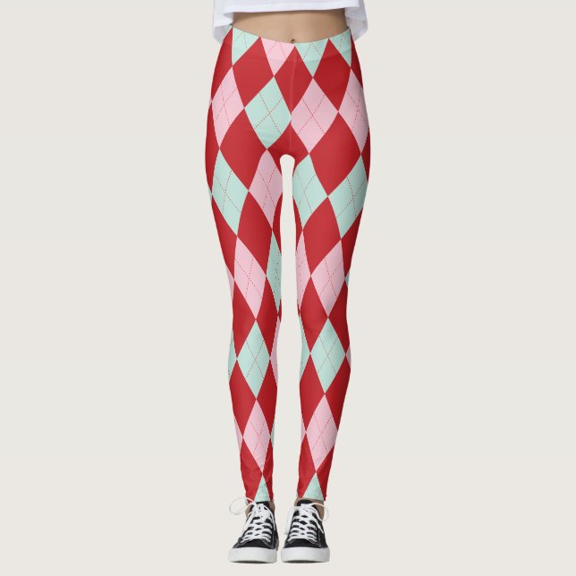 Red Pink & Minze Weihnachtsfeiertage Leggings Raut (Vorderseite)