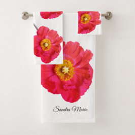 Red Pink Modern Poppies Poppy Blume Badhandtuch Set