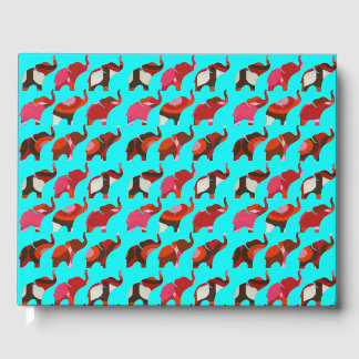 Red & Pink Retro Elephants Gästebuch