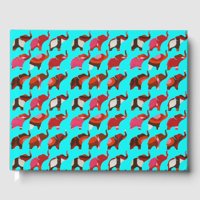Red & Pink Retro Elephants Gästebuch (Vorderseite)