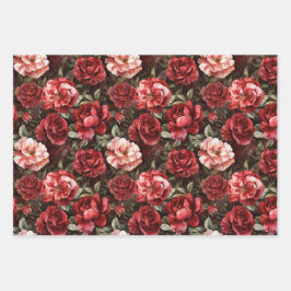 Red Pink Rose Flowers Geschenkpapier Set
