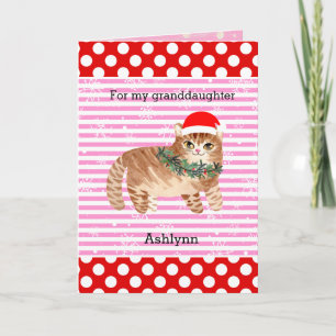 Red Pink Snowflakes Kitty Cat Weihnachten Karte