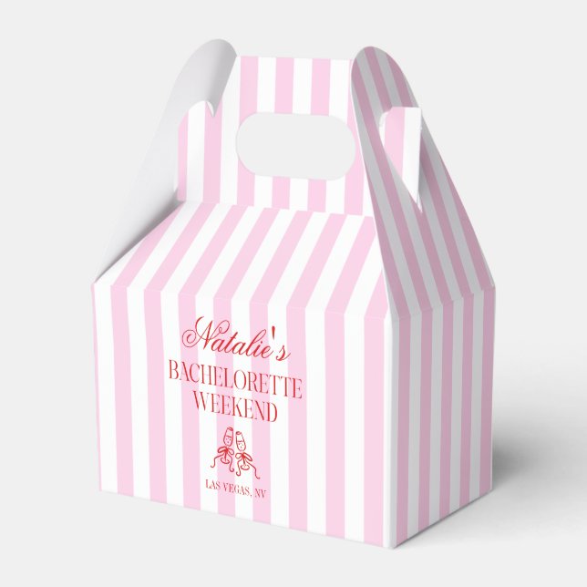 Red Pink Stripes Bachelorette Weekend Party Geschenkschachtel (Vorderseite)
