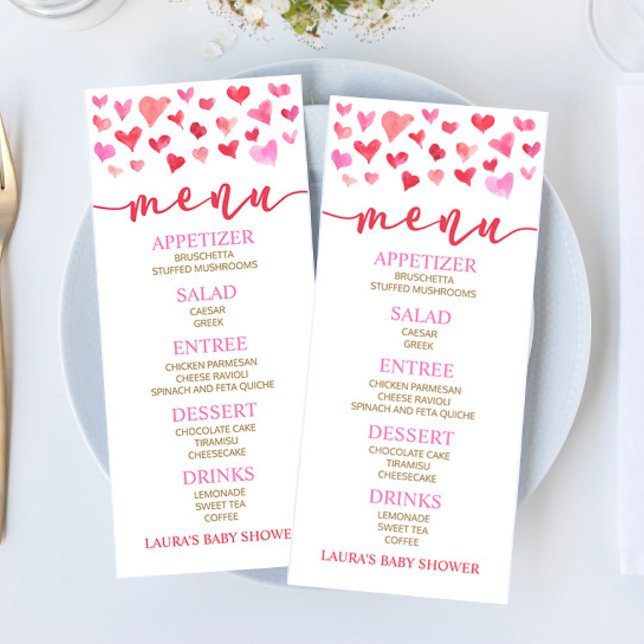 Red Pink Valentine Baby Shower Food Menu Menükarte (Von Creator hochgeladen)