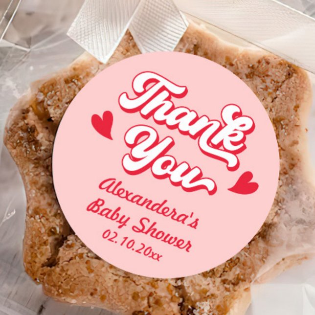 Red Pink Valentine Baby Shower Thank You Favor Runder Aufkleber (Von Creator hochgeladen)