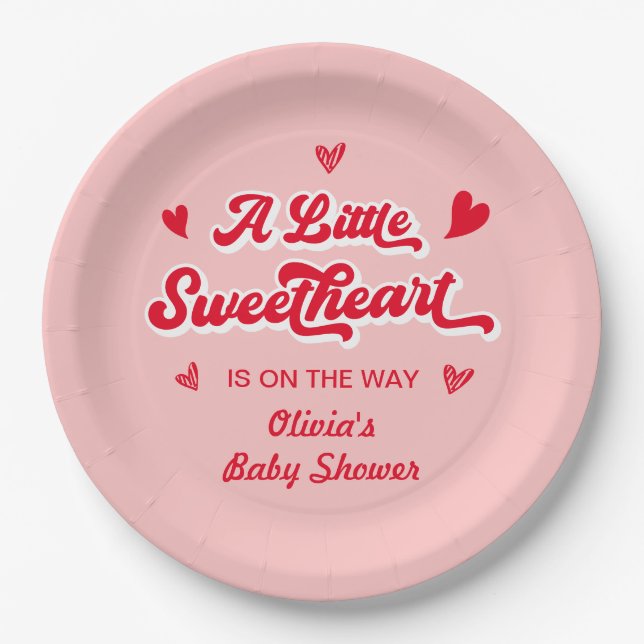 Red Pink Valentine eine kleine Sweetheart Baby Dus Pappteller (Vorderseite)