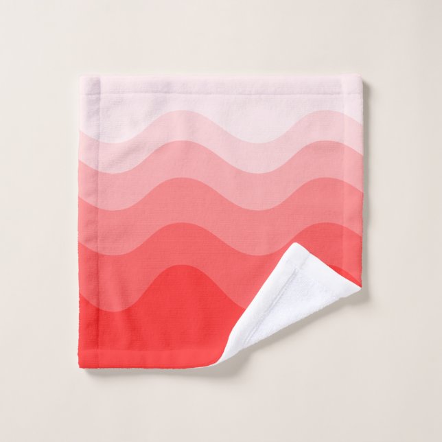Red Pink Wavey Stripe Modern Badhandtuch Set (Waschlappen)