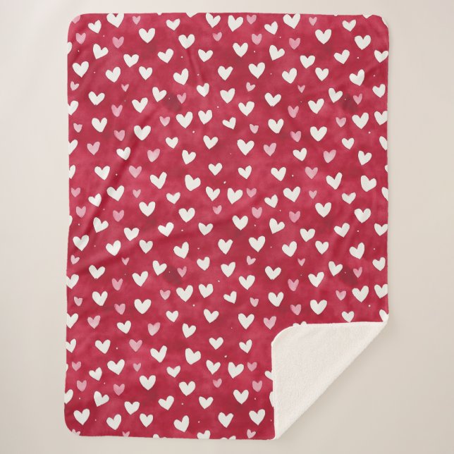 Red Pink White Hearts Sherpadecke (Vorderseite)
