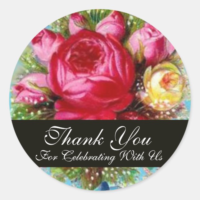 RED PINK YELLOW ROSES Vielen Dank Runder Aufkleber (Vorderseite)
