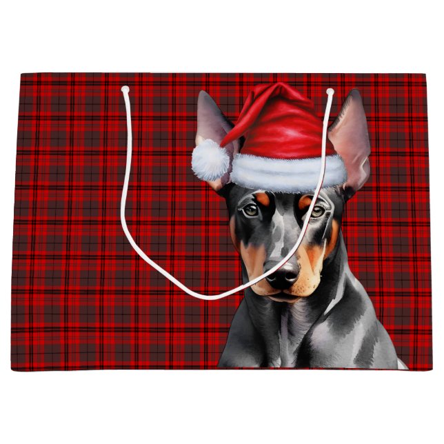 Red Plaid and Doberman Pinscher Dog Lover Holiday Große Geschenktüte (Vorderseite)