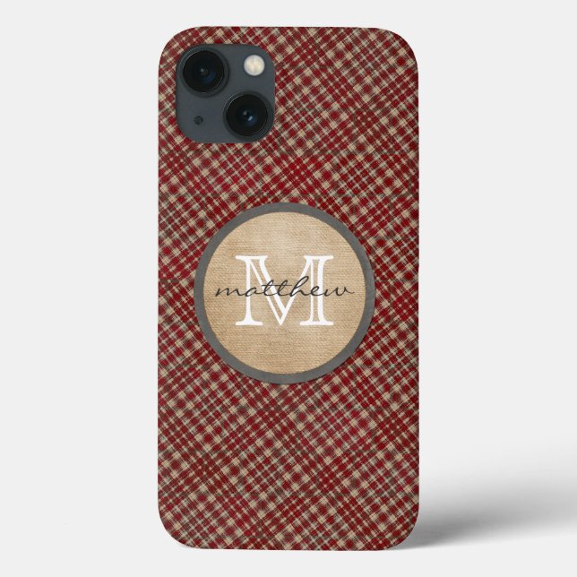Red Plaid Background monogram Case-Mate iPhone Hülle (Rückseite)