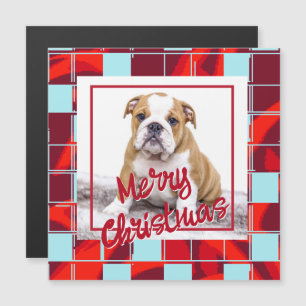 Red Plaid Bulldog Photo Joyeux Magnet de Noël