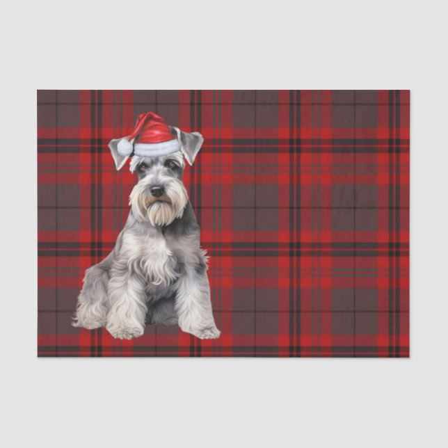 Red Plaid Christmas Schnauzer Dog Holiday Seidenpapier (Vorderseite)