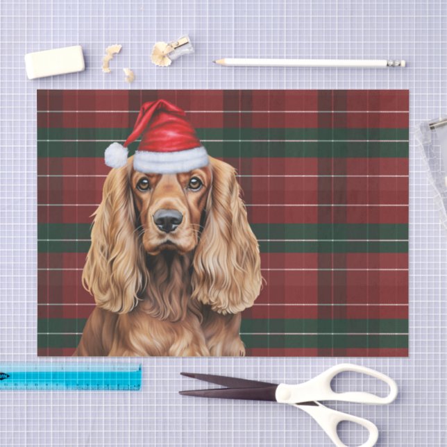 Red Plaid Cocker Spaniel Dog Christmas Seidenpapier (Handwerk)
