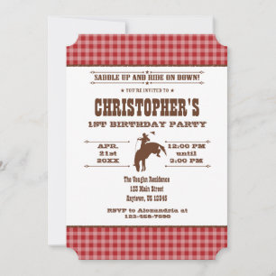 Red Plaid Cowboy Rodeo Anniversaire Invitation