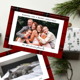 Red Plaid Custom Two Horizontal Photo Christmas  Feiertagskarte