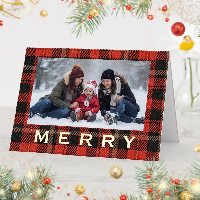 Red Plaid Family and Friends Cozy Merry Gold Text (Von Creator hochgeladen)