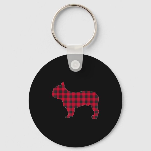 Red Plaid French Bulldog Dog Lover Matching Christ Schlüsselanhänger (Vorderseite)