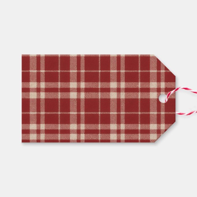 Red Plaid Geschenkanhänger (Vorderseite (Horizontal))