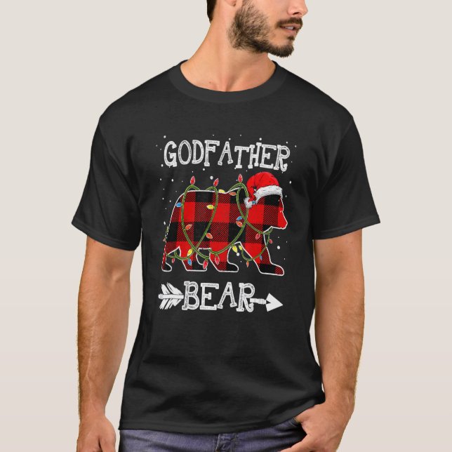 Red Plaid Godfather Bear Christmas Santa Family Ma T-Shirt (Vorderseite)