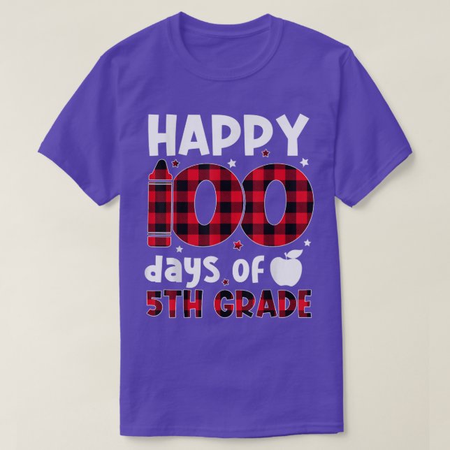 Red Plaid Happy 100th Day Of 5th Grade Teacher Stu T-Shirt (Design vorne)
