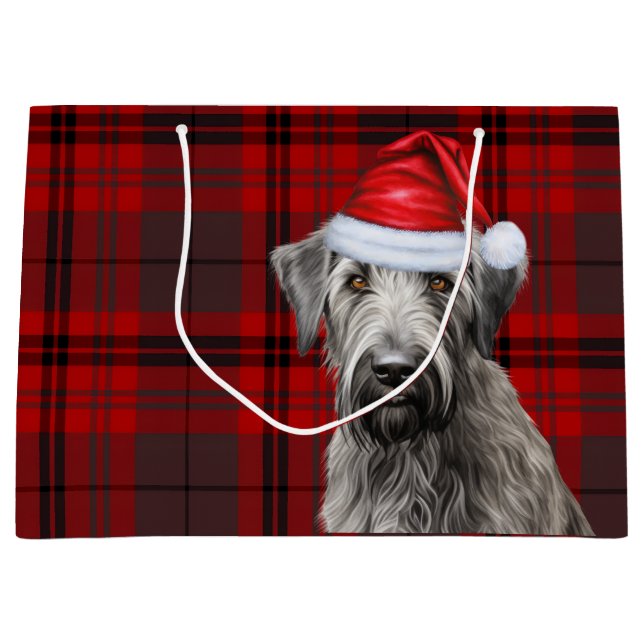 Red Plaid Irish Wolfhound Dog Lover Holiday Große Geschenktüte (Vorderseite)