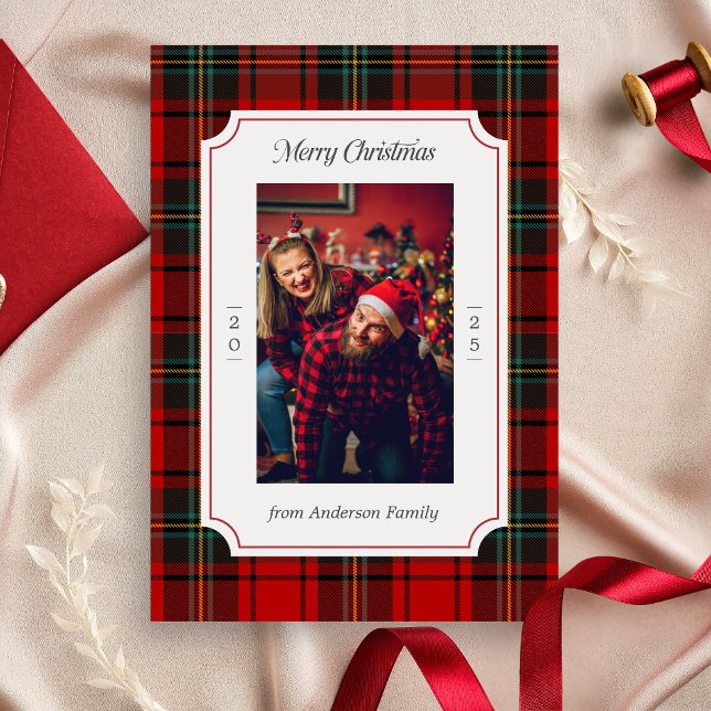 Red Plaid Merry Christmas Feiertagskarte (Red Plaid Modern Merry Christmas Holiday Card)