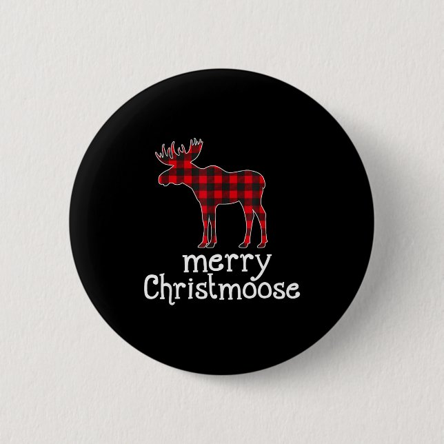 Red Plaid Merry Christmoose Christmas Moose Lovers Button (Vorderseite)