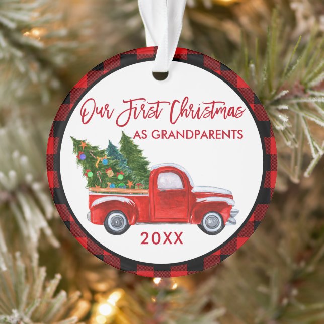Red Plaid Premier Noël en Grand-parents Camion (Arbre)