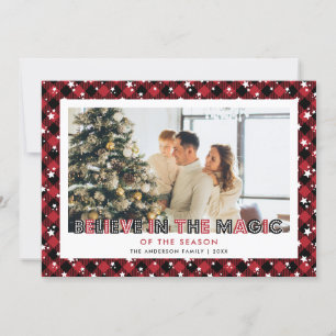 Red Plaid Stars Croire photo carte de Noël