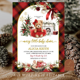 Red Plaid Tartan Christmas Luxury Bear Girl Einladung