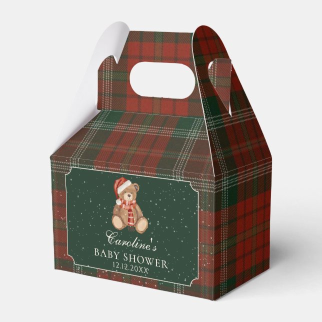 Red Plaid Teddy Bear Christmas Baby Shower Geschenkschachtel (Vorderseite)