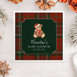 Red Plaid Teddy Bear Christmas Baby Shower Napkins Serviette