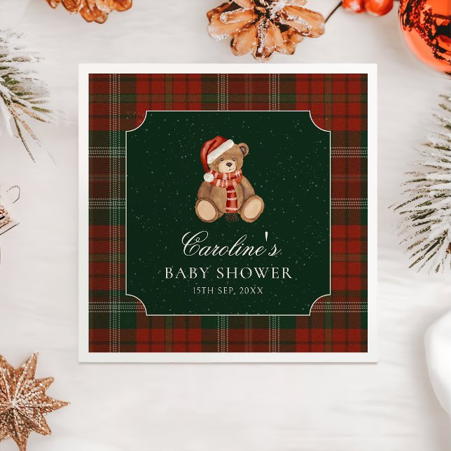 Red Plaid Teddy Bear Christmas Baby Shower Napkins Serviette (Von Creator hochgeladen)