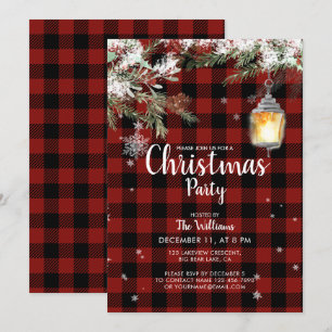 Red Plaid Winter Family Christmas Party Invitation