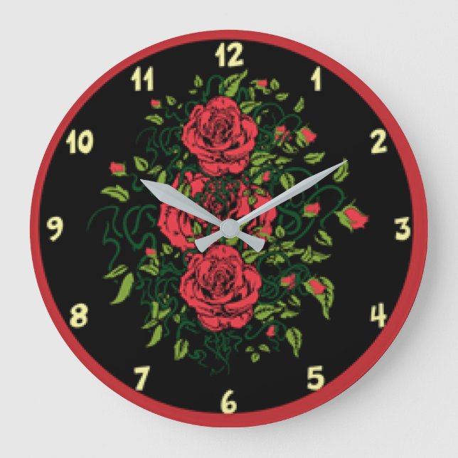 Red Plate Florah Große Wanduhr (Vorderseite)