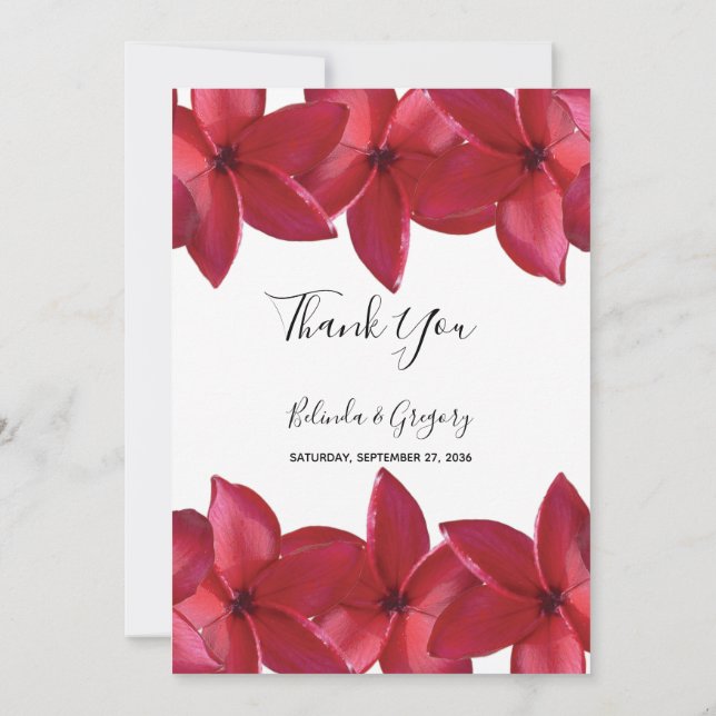 Red Plumeria Frangipani Wedding Dankeskarte (Rückseite)