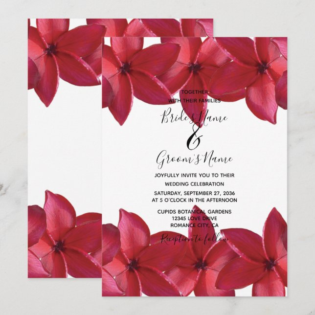 Red Plumeria Frangipani Wedding Einladungen (Vorne/Hinten)