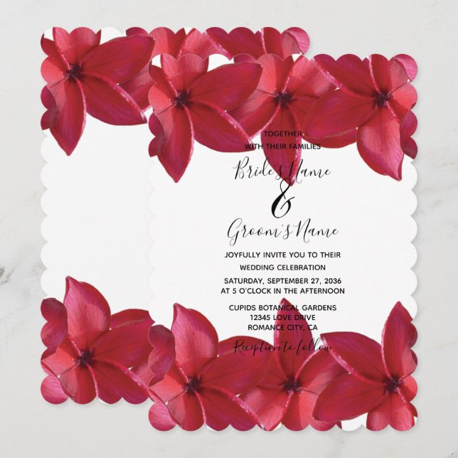 Red Plumeria Frangipani Wedding Einladungen (Vorne/Hinten)