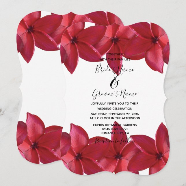 Red Plumeria Frangipani Wedding Einladungen (Vorne/Hinten)