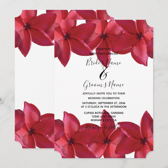 Red Plumeria Frangipani Wedding Einladungen (Vorne/Hinten)