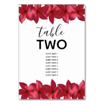 Red Plumeria Frangipani Wedding Guest Names