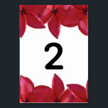 Red Plumeria Frangipani Wedding Tischnummer<br><div class="desc">Dieses Design hat rote frangipani / plumeria Blume. Ein tropisches Design elegant gerahmt mit roten Frangipani-Blume. Diese beliebten tropischen hawaiianischen Blume sind ideal für eine elegante Strandhochzeit. Tropisches Hochzeitsdesign mit modernem Tischnummer. Auch die passenden Hochzeitseinladungen und andere Schreibwaren sind verfügbar. Passen Sie die Anzahl an und erwerben Sie jede Tabellennummer...</div>
