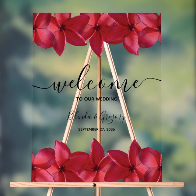 Red Plumeria Frangipani Wedding Welcome Sign Acrylschild (Neutral)