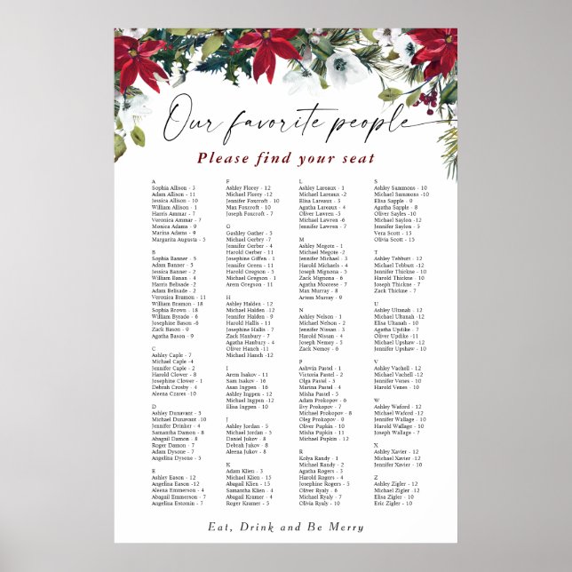 Red Poinsettia Alphabet Weihnachtssaison CHARTA Poster (Vorne)