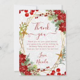 Red Poinsettia & Berry Winter Floral Birthday Dankeskarte